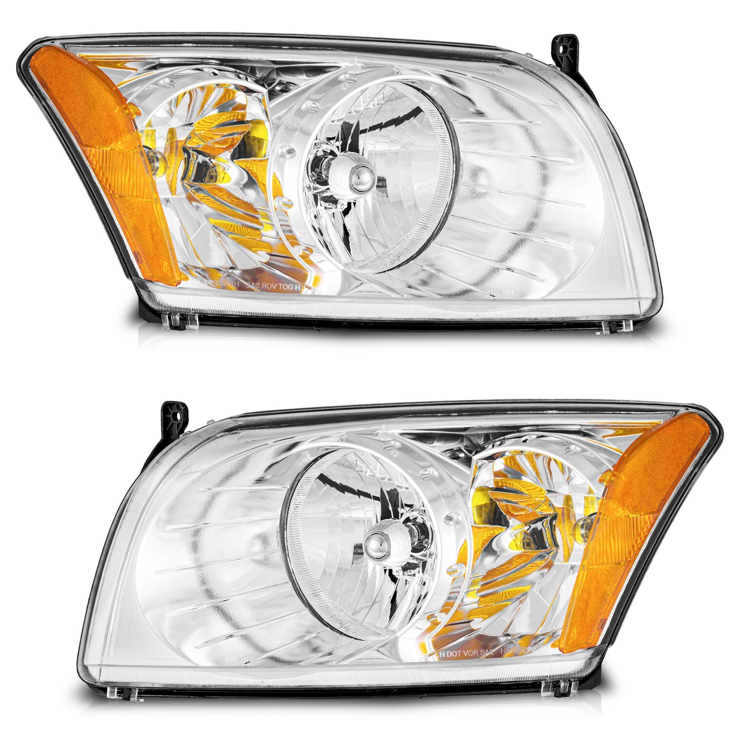 Pair Headlights Assembly For 2007-2012 Dodge Caliber Chrome Headlamps w/ Bulbs
