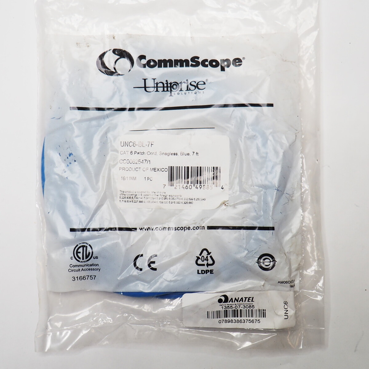 NEW CommScope UNC6-BL-7F CAT 6 Ethernet Cables, Snagless Plugs, 7ft BLUE