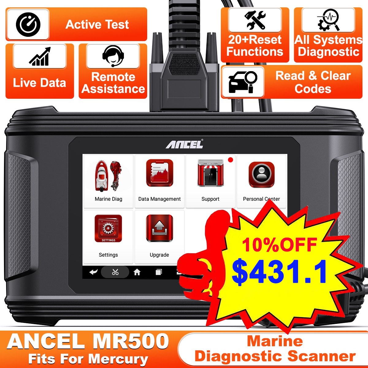 ANCEL MR500 Fits Mercury Marine Engine Diagnostic Tool Scanner OBD2 Code Reader