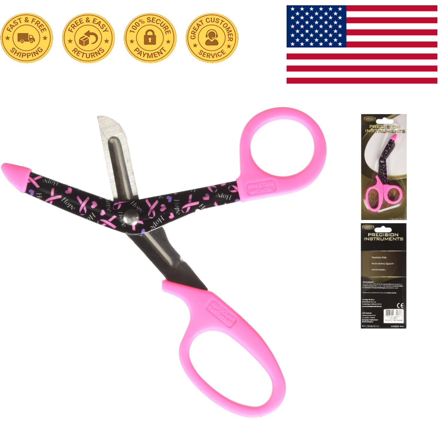 Medical Stylemate 5.5" Bandage Scissors Nurse EMT First Aid Pink Ribbon