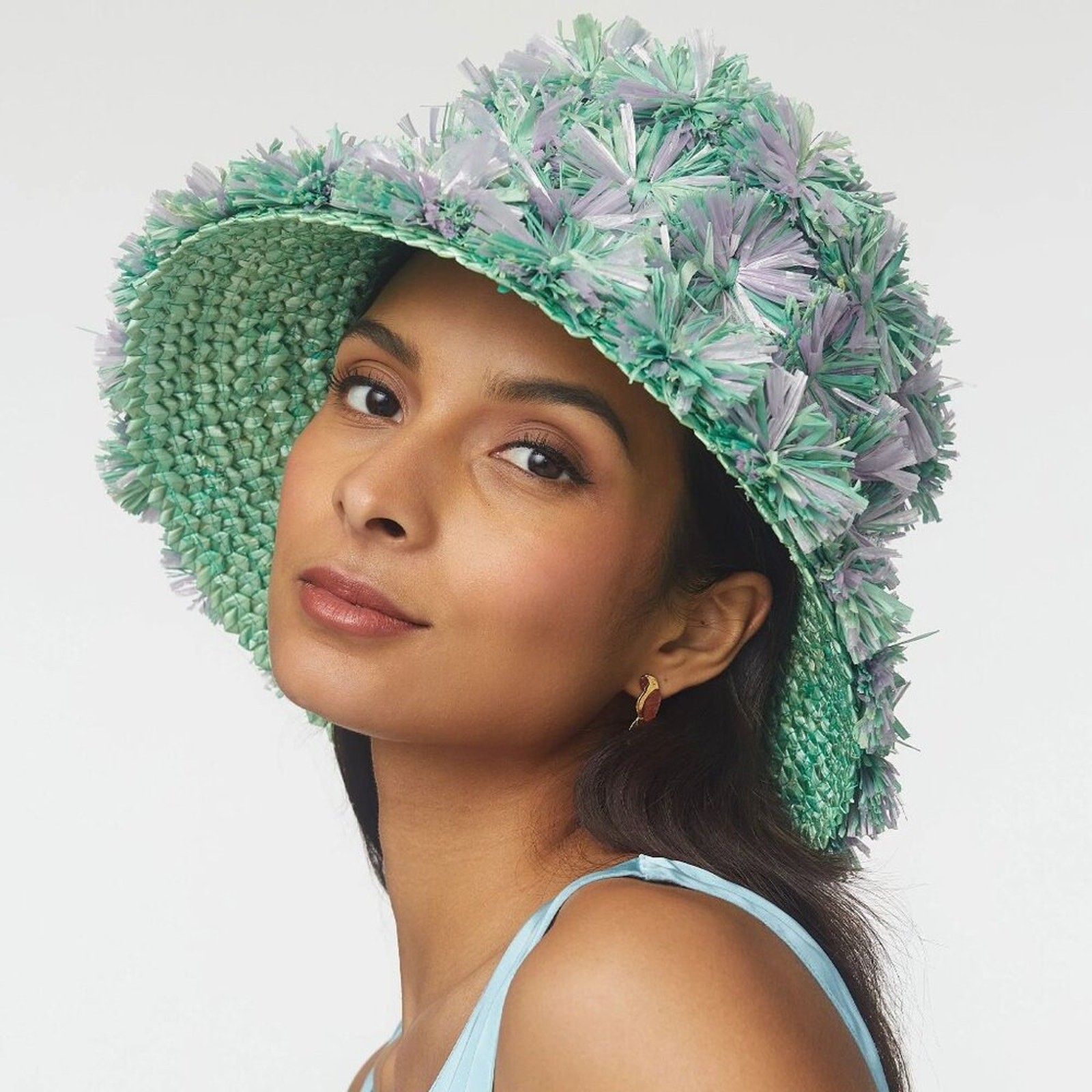 NWT Lele Sadoughi Straw Confetti Green Bucket Sun Vacation Hat