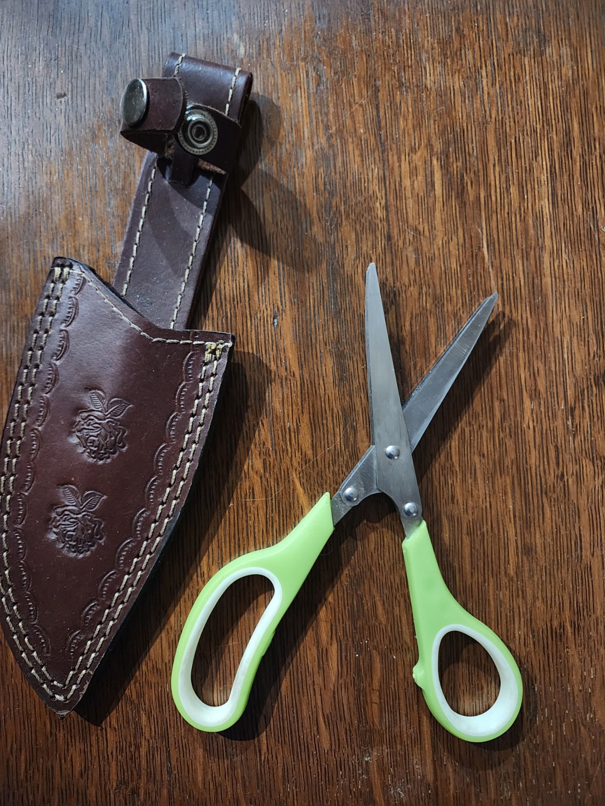 Herb scissors and leather sheath
