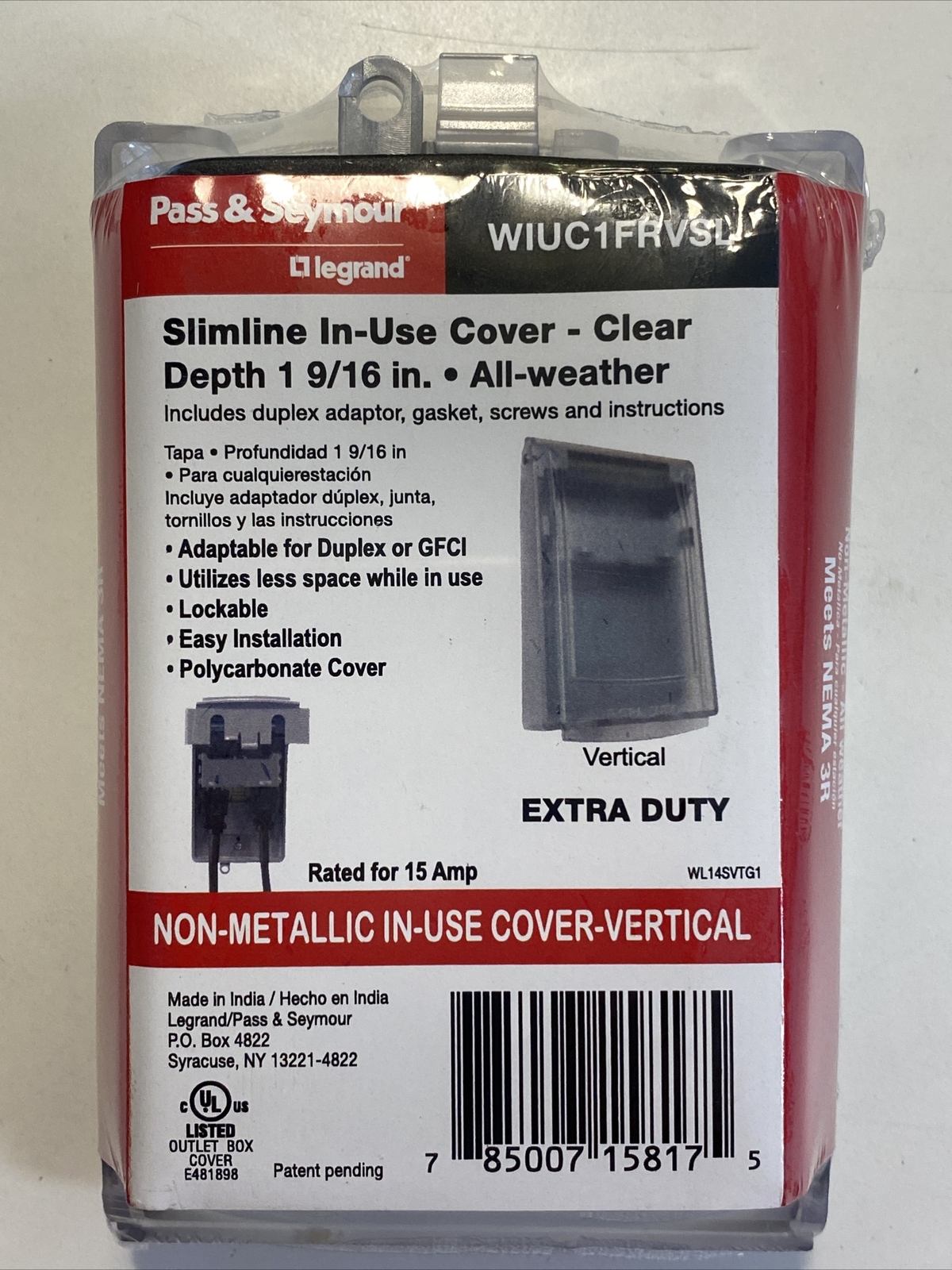 8 Of Pass Seymour Slimline In-Use Cover-Clear Depth 1 9/16 In. All Weather
