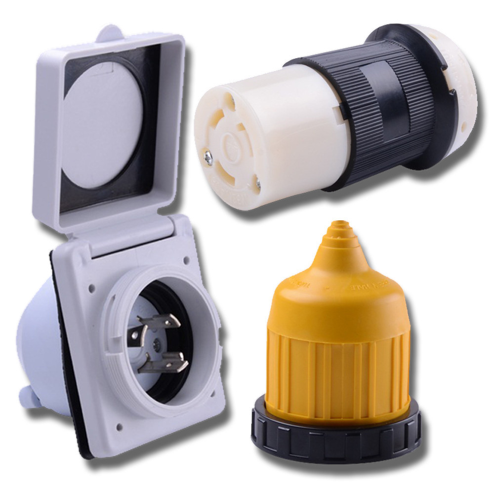 30AMP RV Power Inlet Cord Cover Twist Lock with Boot Locking Plug 125V NEMA