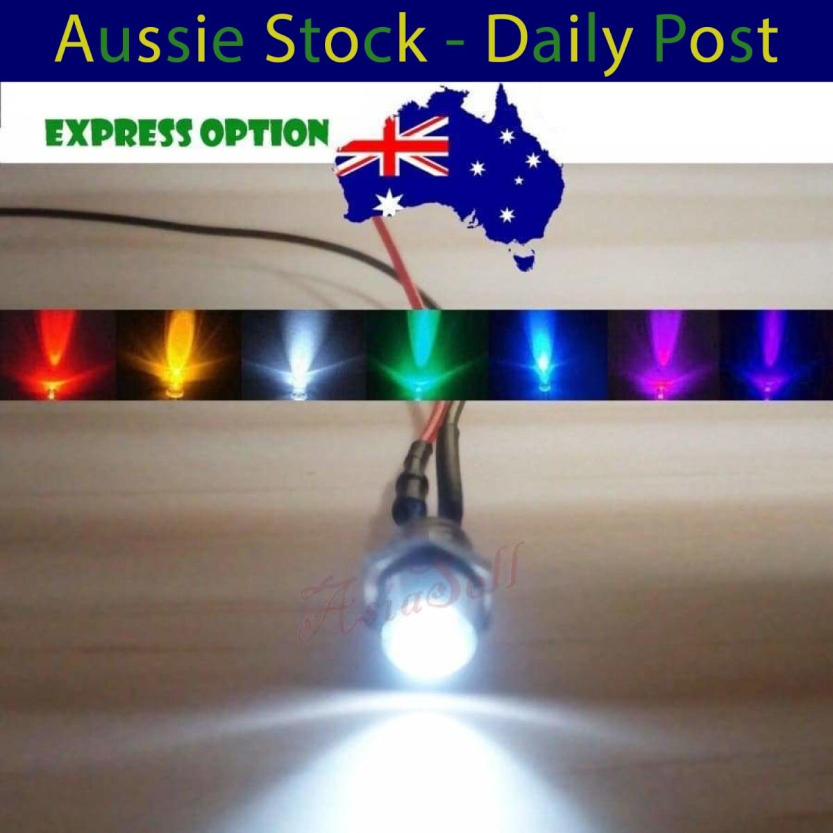 LEDs 12V Wired Metal Holder Bezel White Blue Green UV Red Yellow Pink LED 5mm 5p
