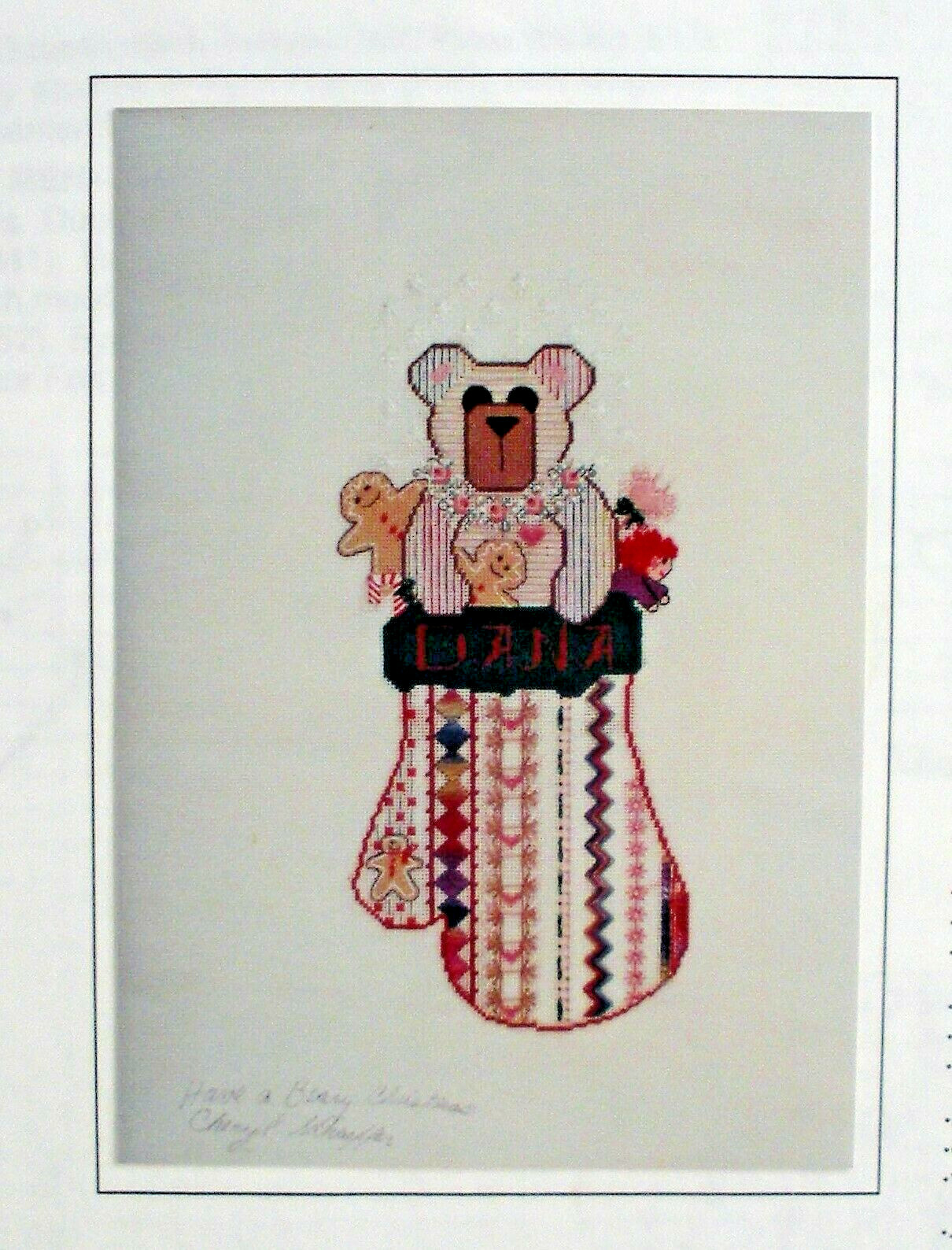 Charted Needlepoint Pattern Bear Mitten Christmas Cheryl Schaeffer 1996
