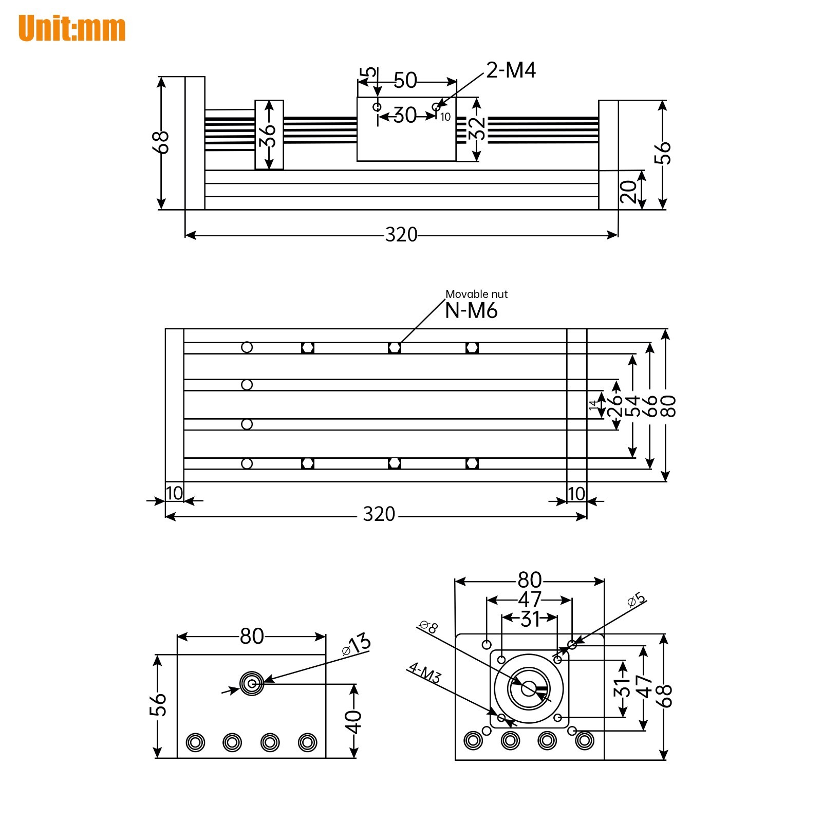 【US】 CNC Linear Stage Actuator, Linear Slide Rail 1204 Ball Screw, 100-400mm
