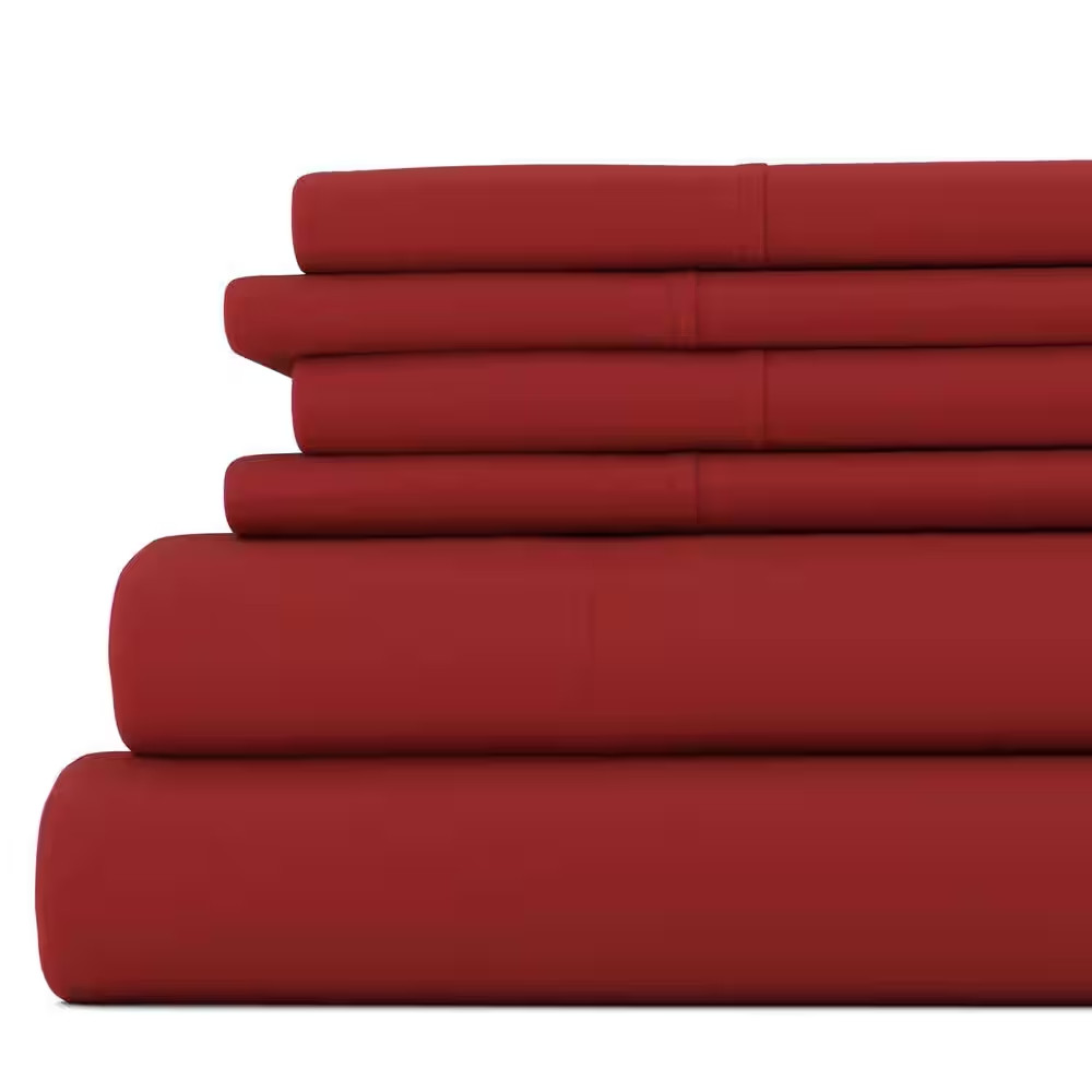 6-Piece Burgundy Solid Microfiber Queen Sheet Set Free Shipping New