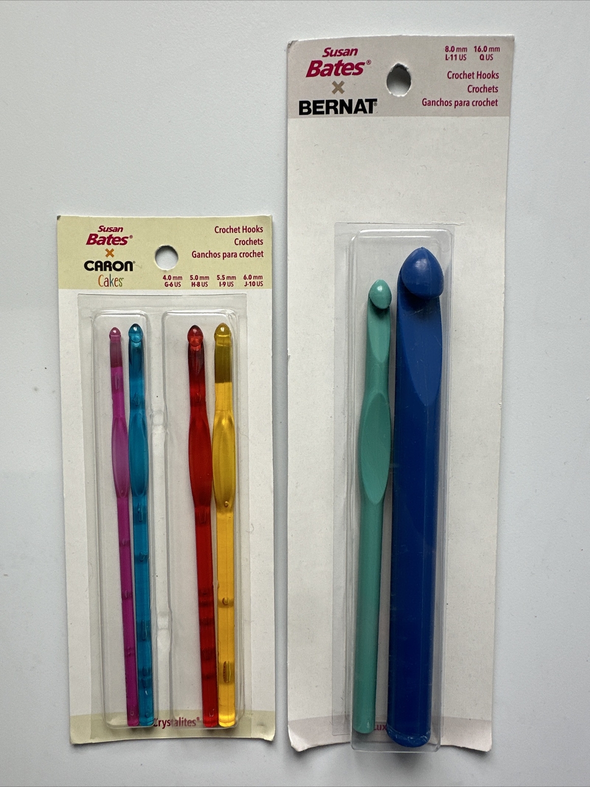 LOT of 2 SUSAN BATES Crochet Hook Crystalite Luxite G-6 H-8 I-9 J-10 L-11 & Q