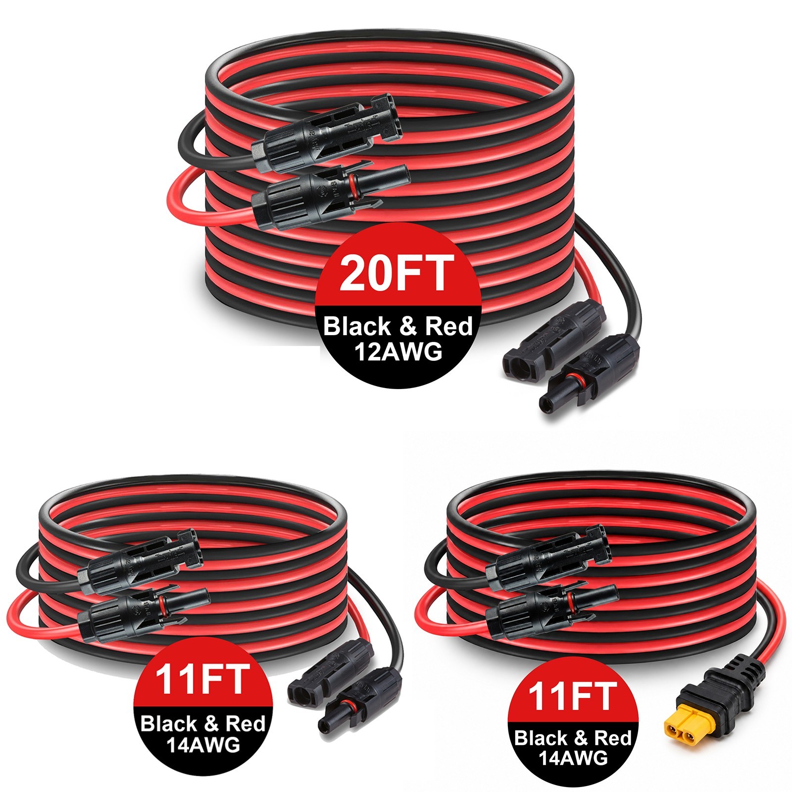 20ft solar panel Extension Cable 11ft 14AWG Solar to XT60 Connectors New 3 style