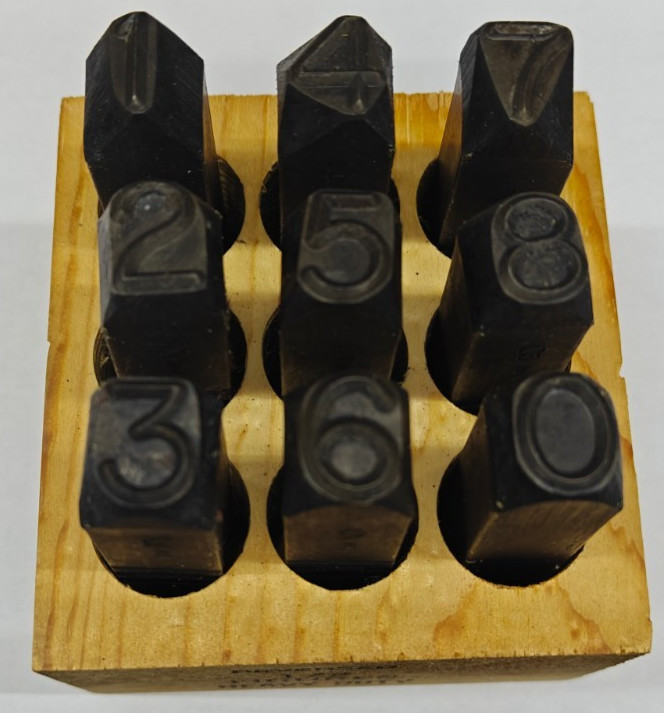 Young Brothers Heavy Duty 1/2" Type Size 0 to 7 Numbers Reversed Stamp Set USA