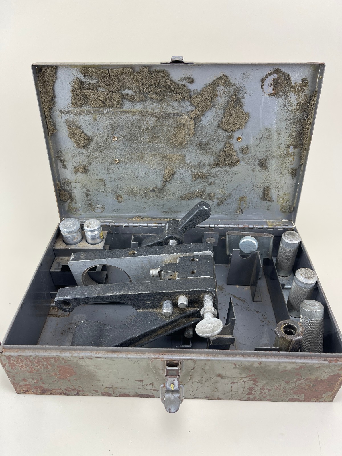 Vintage Schlage Locksmith Door Lock Installation Boring Jig Kit w Case & Parts