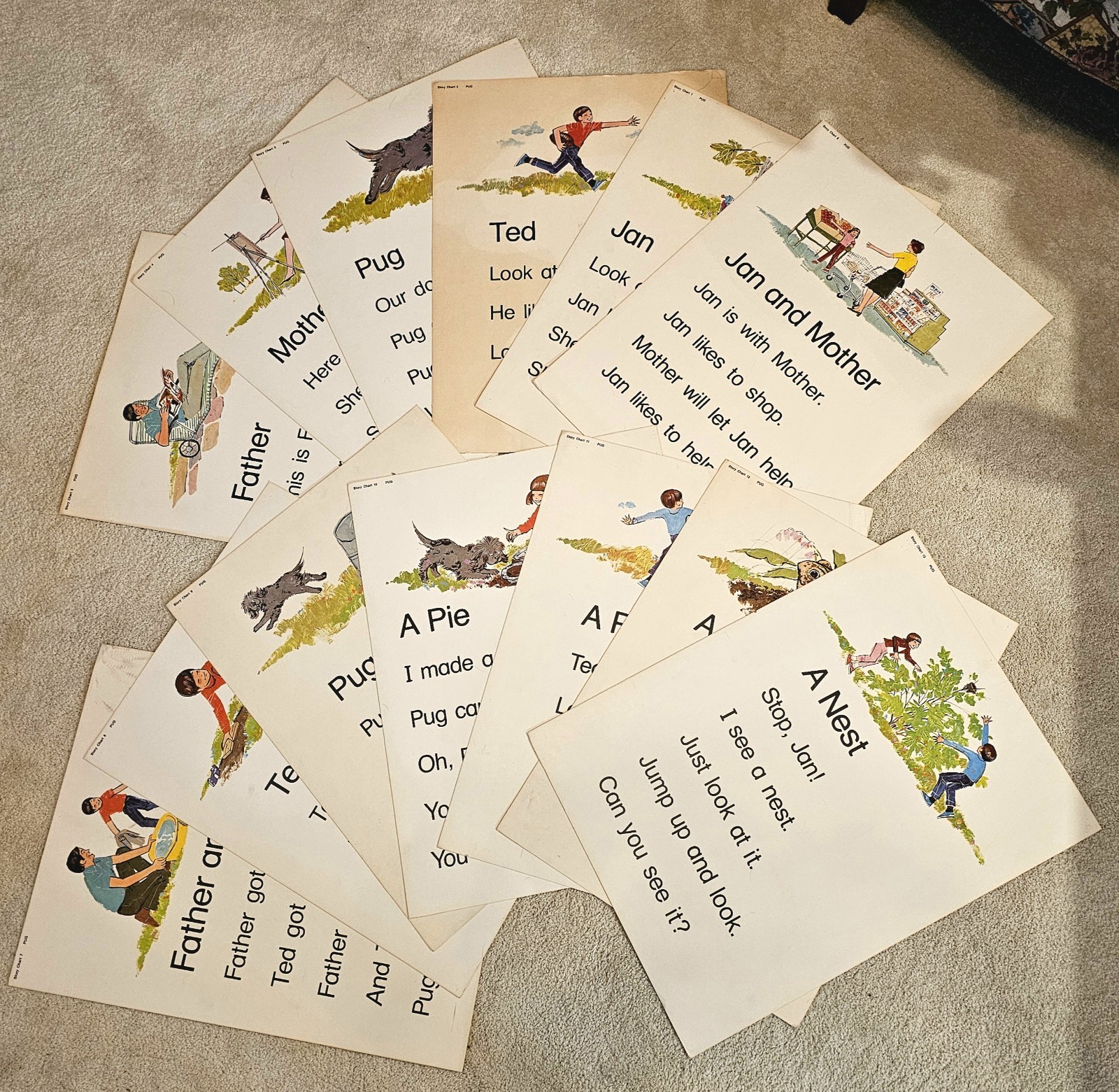 First Grade Classroom Story Charts, Set of 13, 24" x 18", Vintage 1970s