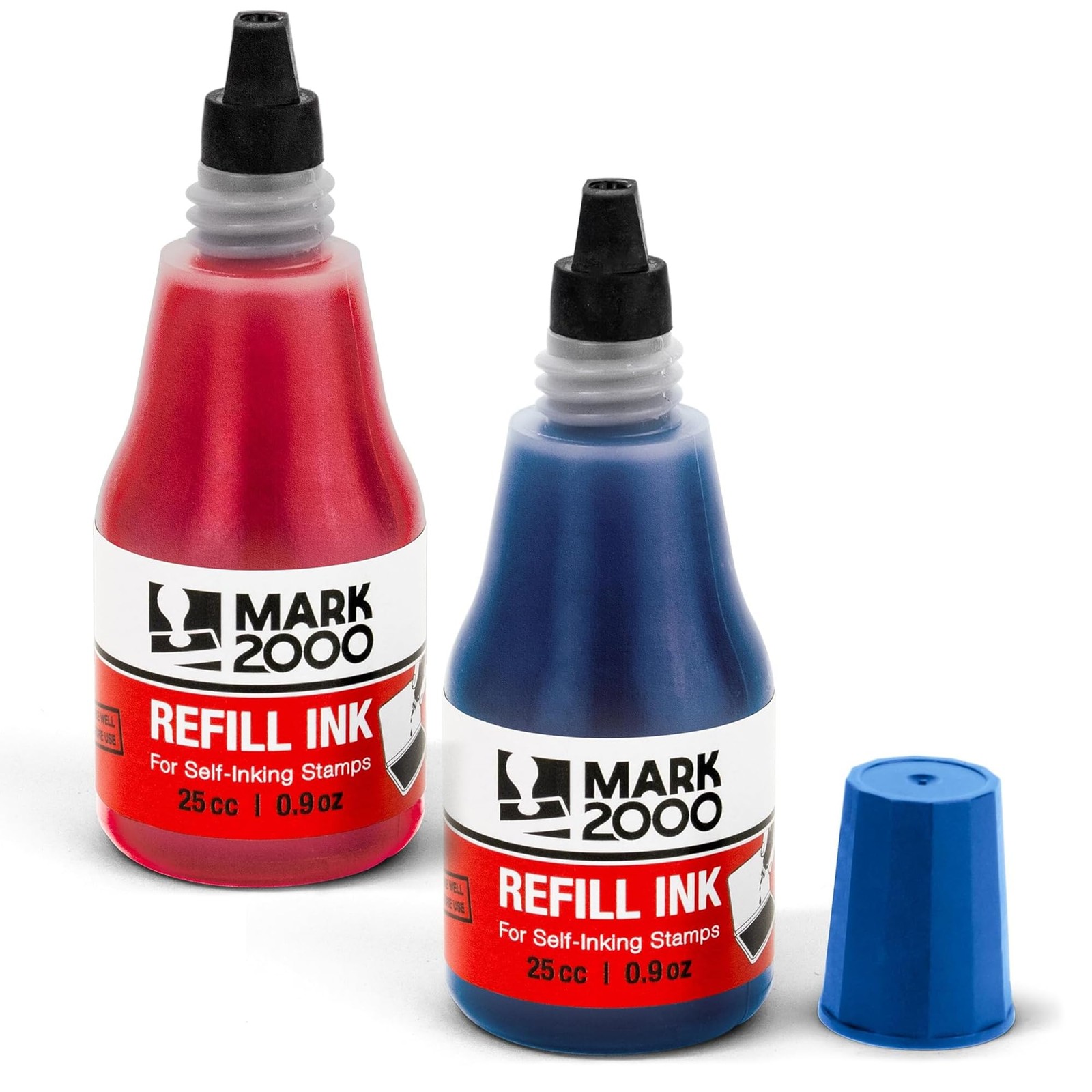 Mark 2000 Self-Inking Refill Ink - 2 Pack - Blue & Red - 25cc (0.9oz)