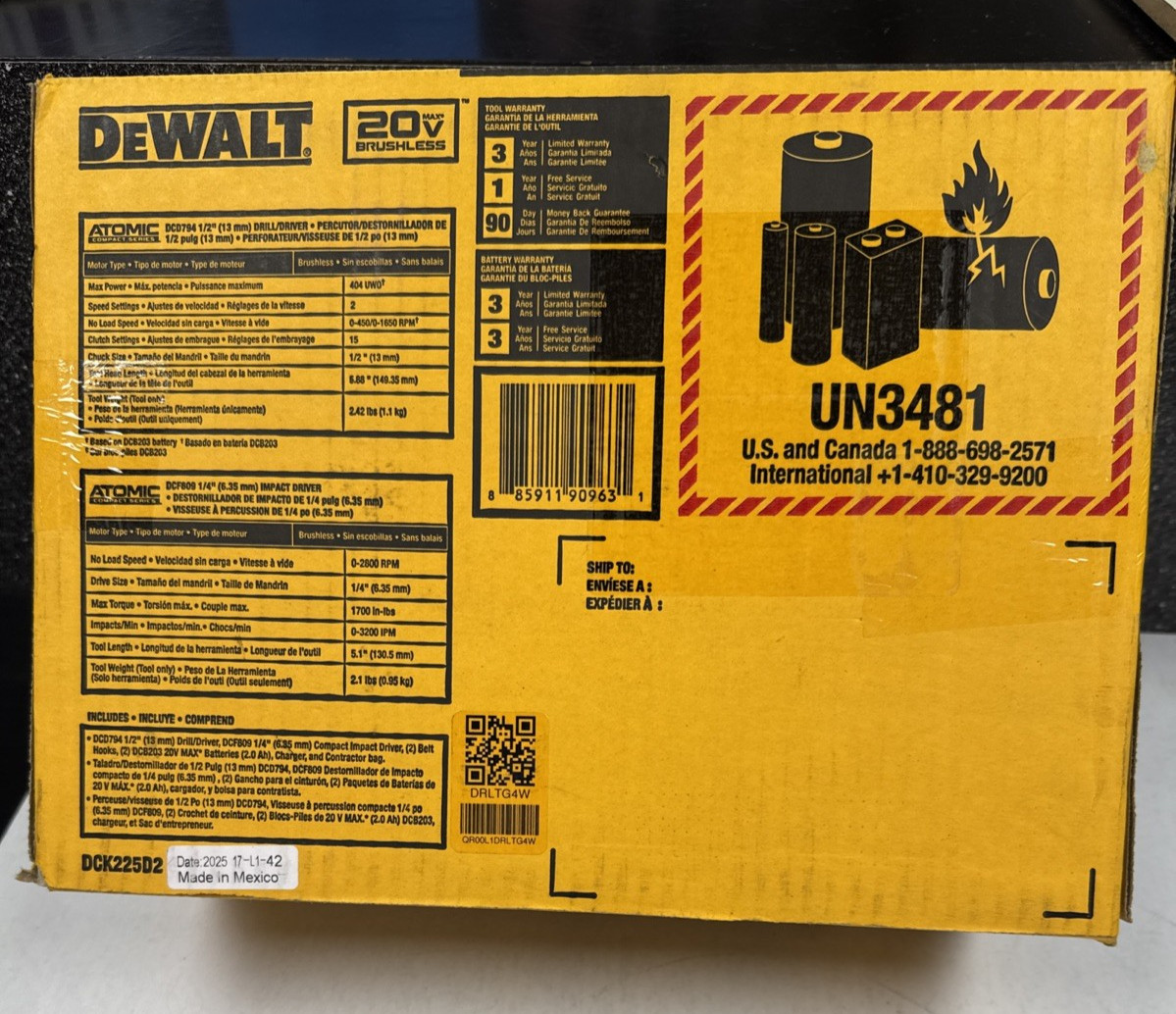 Dewalt ATOMIC 20v Lithium-Ion Cordless Combo Kit DCK225D2