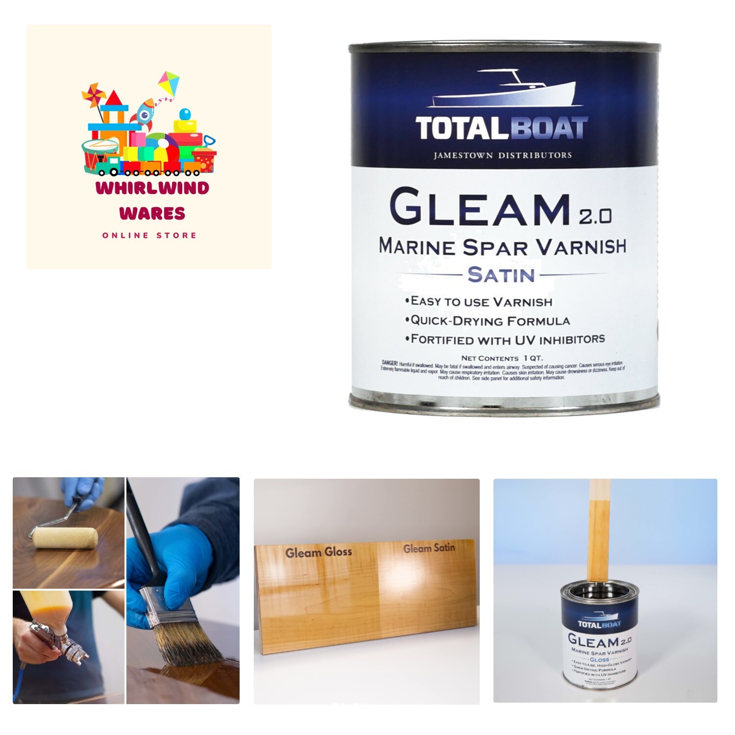 Gleam Marine Spar Varnish, Gloss and Satin Polyurethane Finish for Wood, Boat...