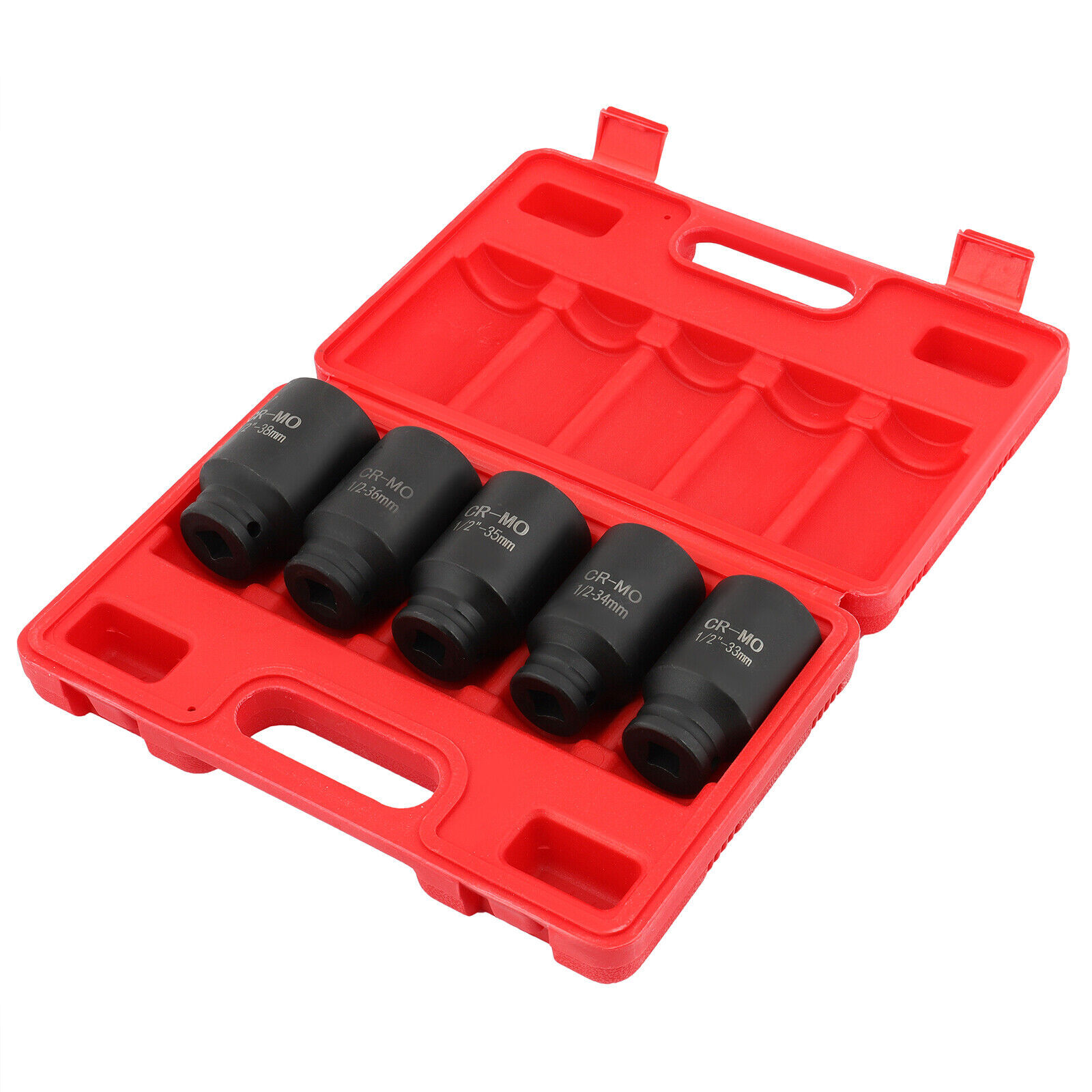 5Pcs Deep Impact Socket Set 1/2"Drive Metric Axle Hub Nut Socket 33-38mm 6-Point