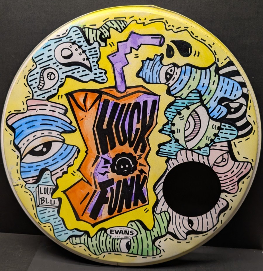 Lola Blu Custom Hand-Painted Bass Drumhead  Glow-in-the-Dark  Ported 22.75" OOAK