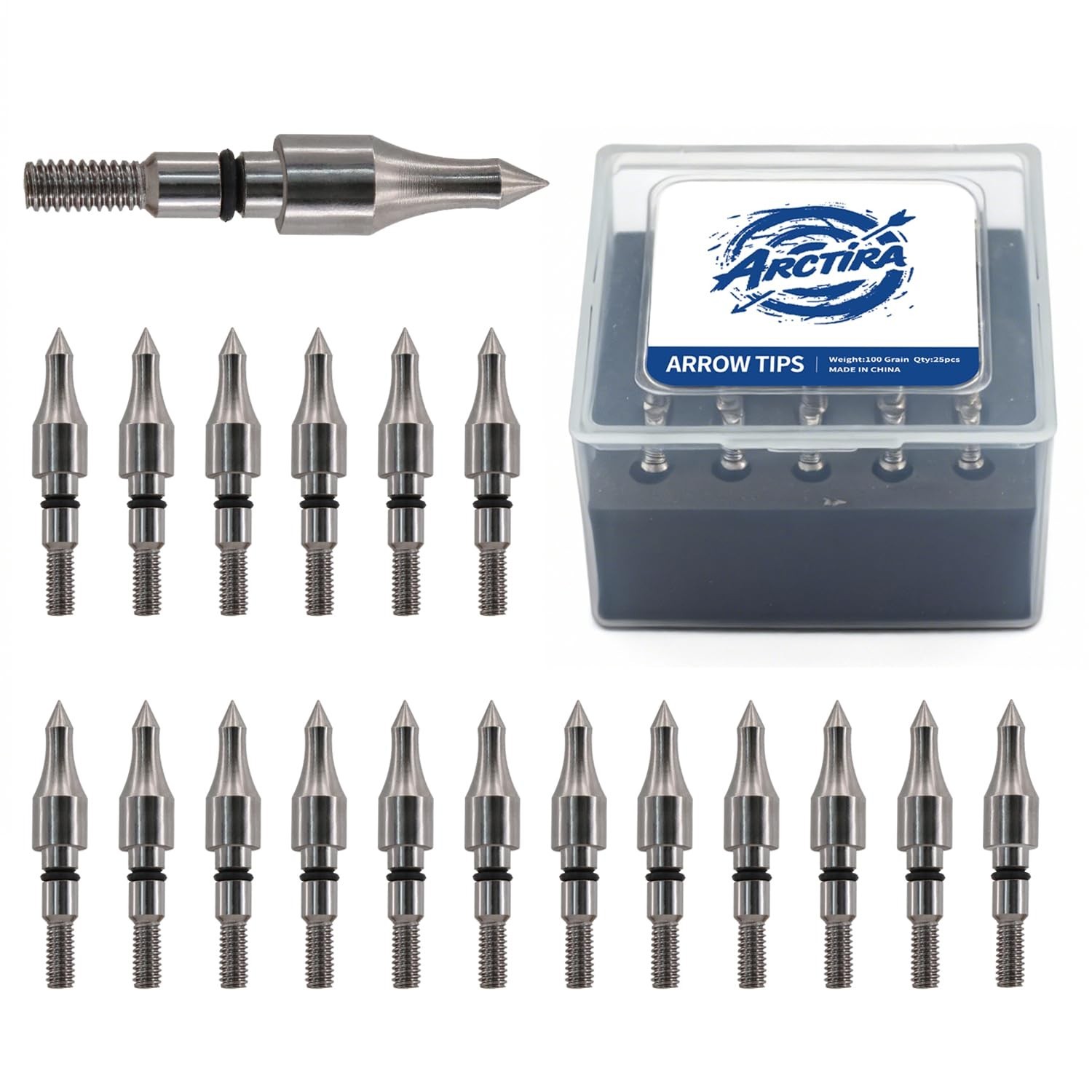25PCS Archery Arrow Field Points 100 Grain Screw In Tips for Target Practice