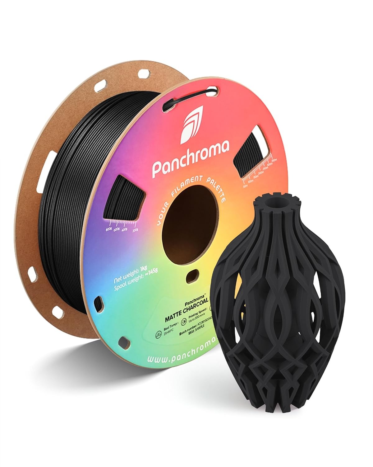 Panchroma Matte PLA Filament 1.75mm, High Speed Charcoal Black PLA 1kg (2.2