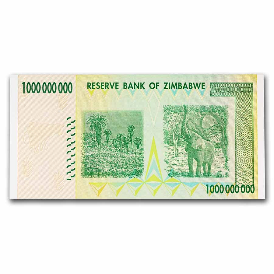 2008 Zimbabwe 1 Billion Dollars Trees Elephant Unc