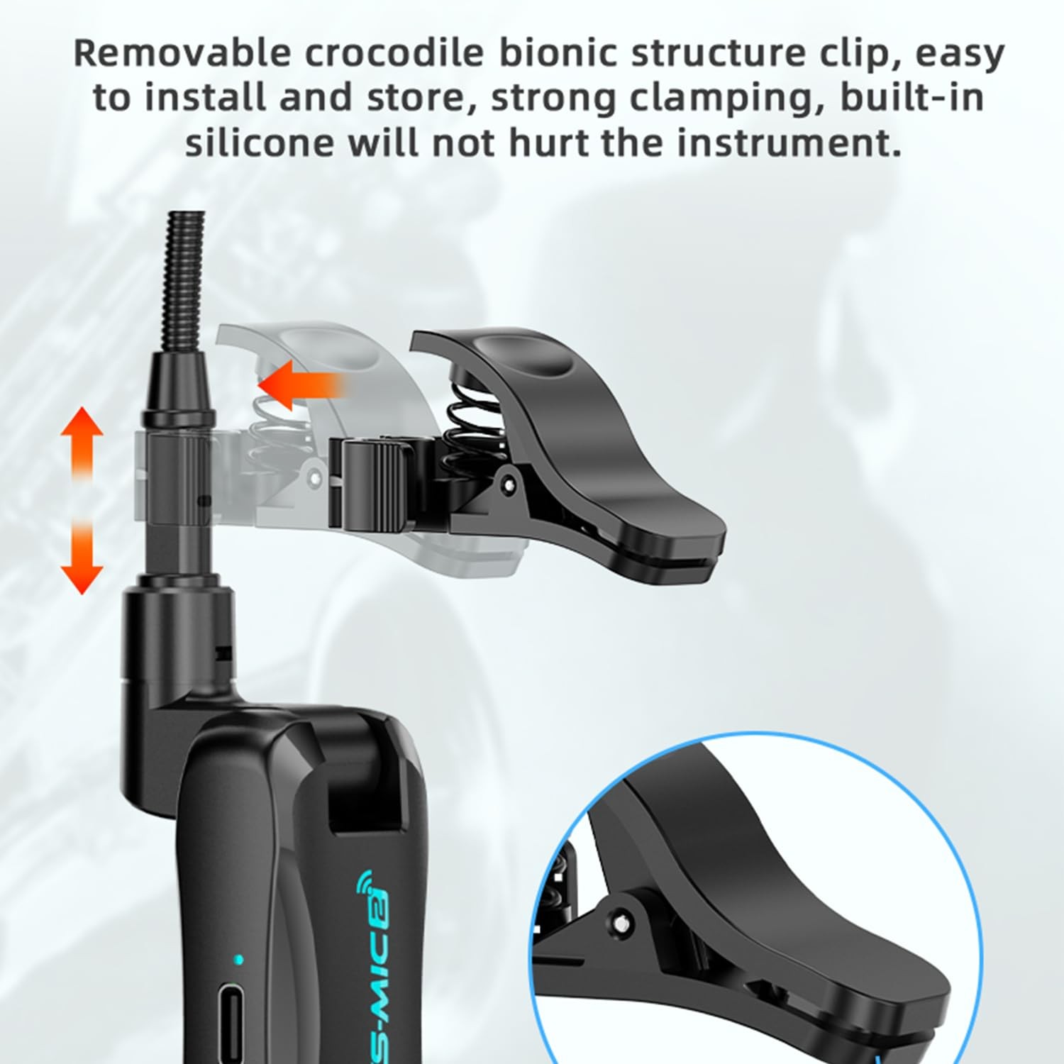Wireless Saxophone Microphone System, Clip-On Instrument Mic for Black