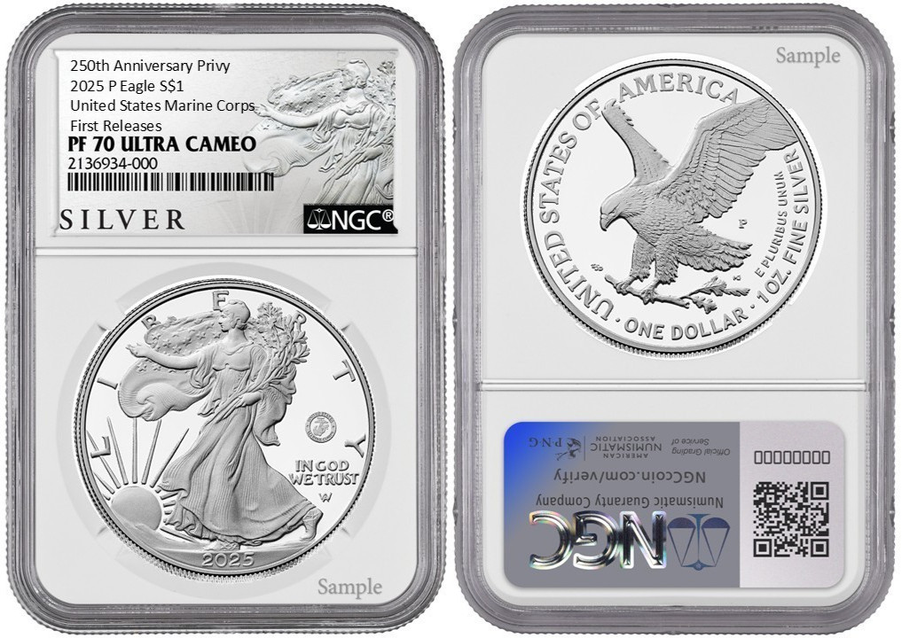 2025 P Silver Eagle S$1 U.S. Marine Corps NGC PF70 UC First Releases #432
