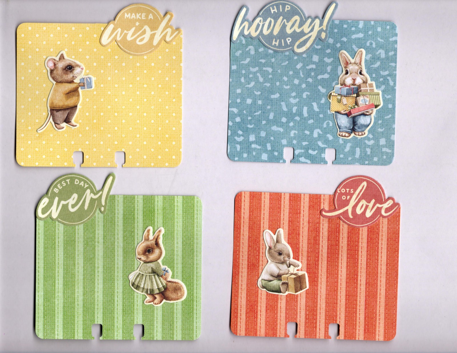 Graphic45 HIP HIP HOORAY (4pk) MEMORYDEX/ROLODEX CARDS Double-Sided HANDMADE