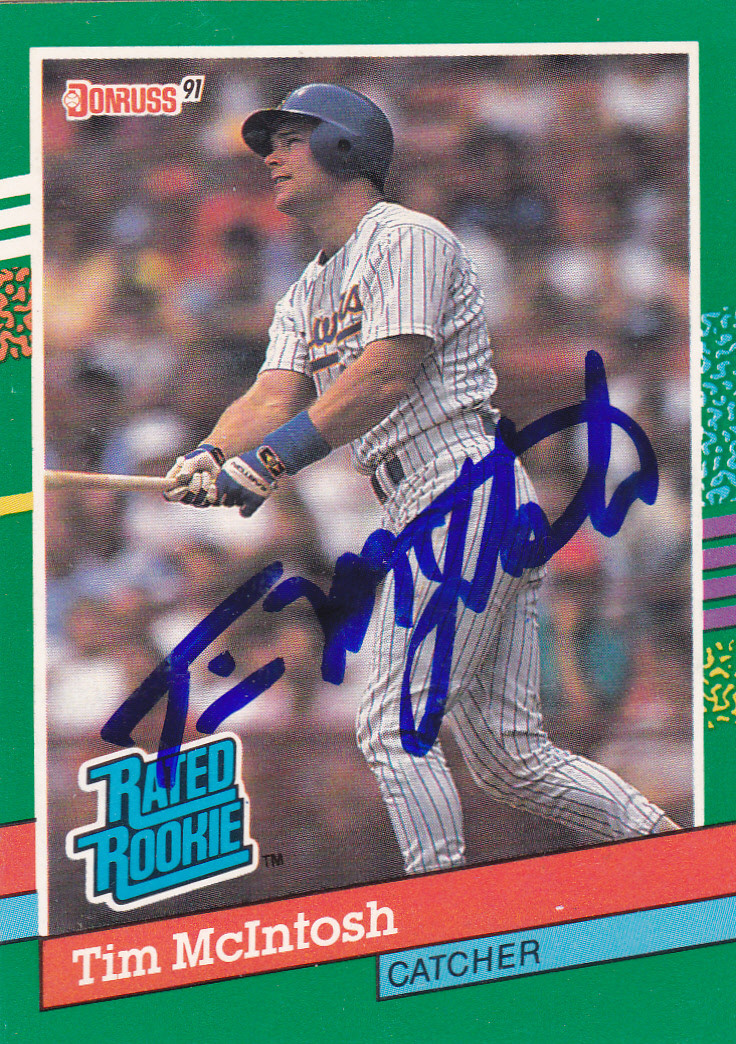 TIM McINTOSH MILWAUKEE BREWERS SIGNED 1991 BASEBALL CARD NEW YORK YANKEES EXPOS
