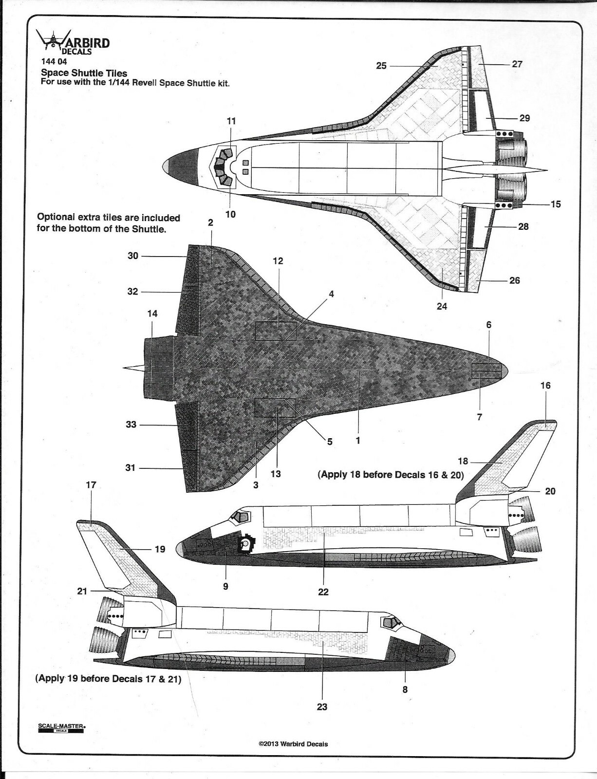 Warbird Space Shuttle Tiles w/Loose Boeing 747 SCA & Discovery Decals 1/144 READ