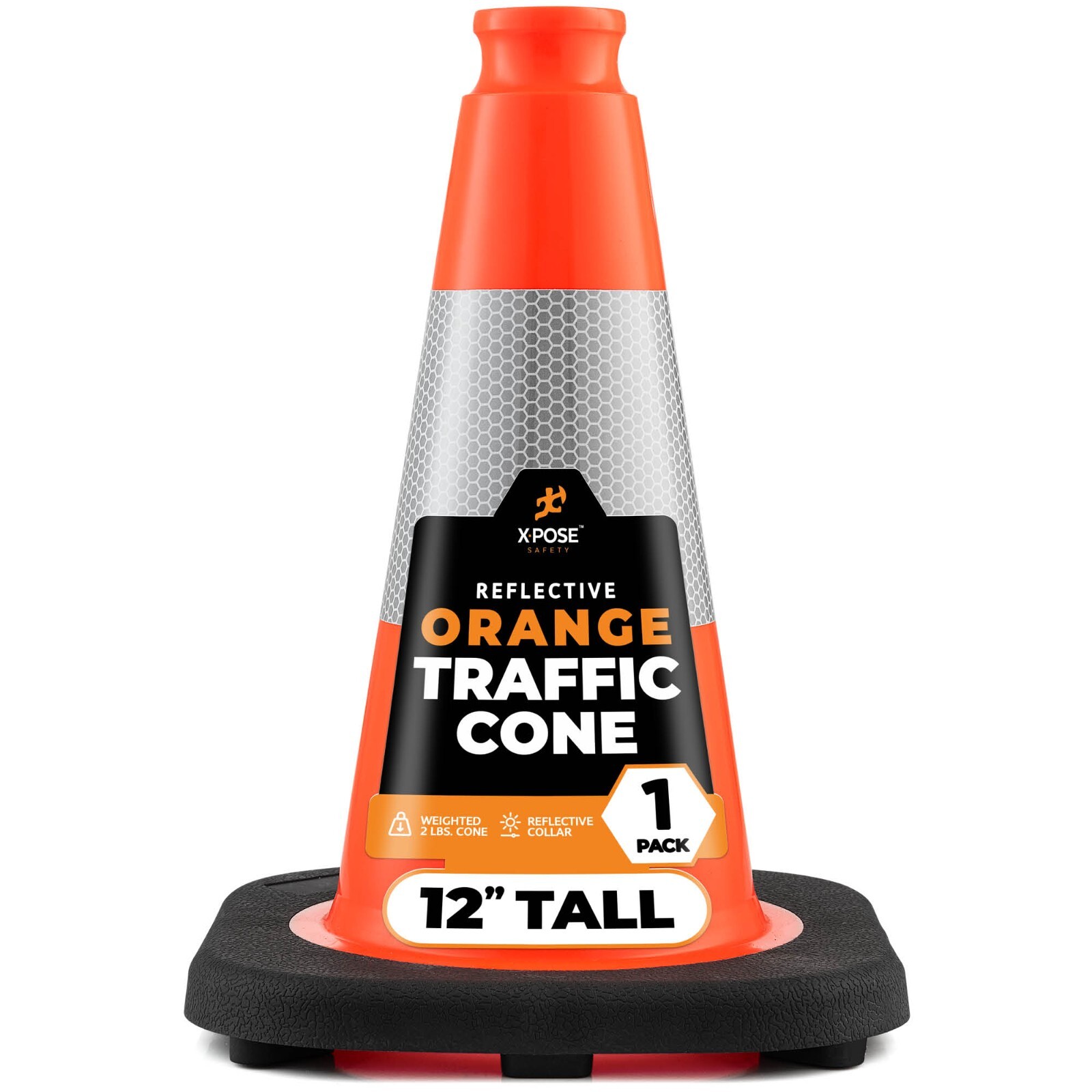 Xpose Safety 12 Inch Orange Traffic Cones with 4" Collar