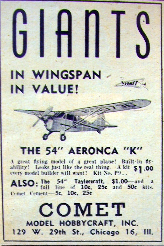 AERONCA "K" PLAN + PARTS PATTERNS for a COMET 54" Scale FF or RC Model Airplane
