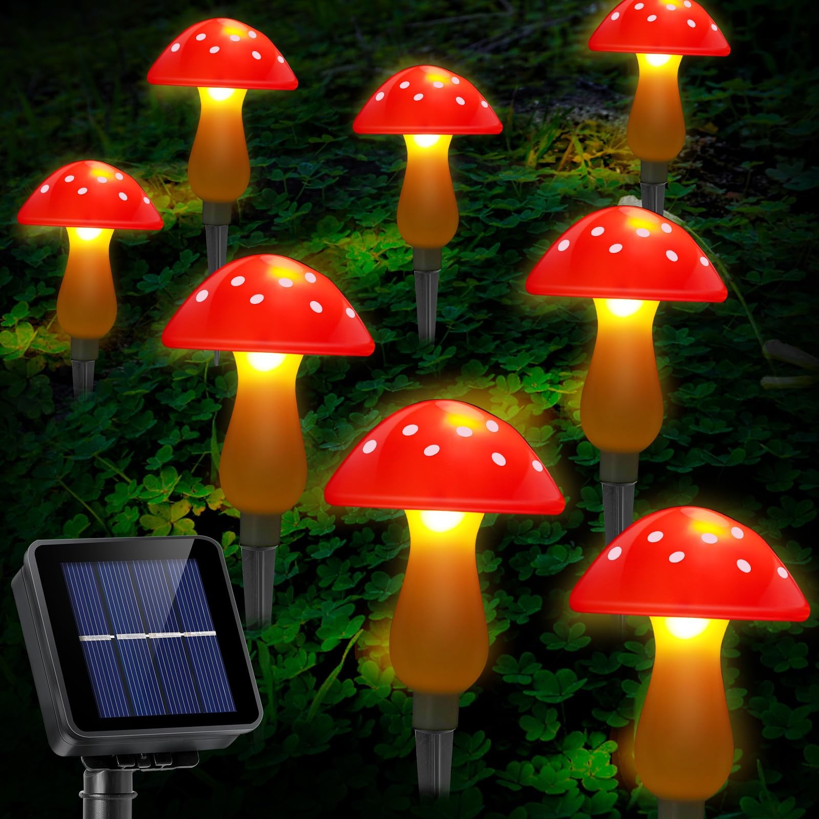 ReyeeInc Mushroom Solar Lights Outdoor Waterproof, Whimsical and Cute Mushrooms