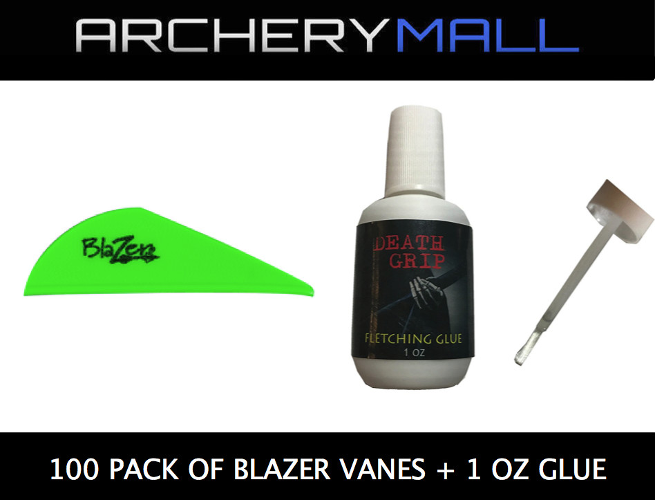 100 Pack of Blazer Vanes with a Death Grip Fletching Glue - GREEN