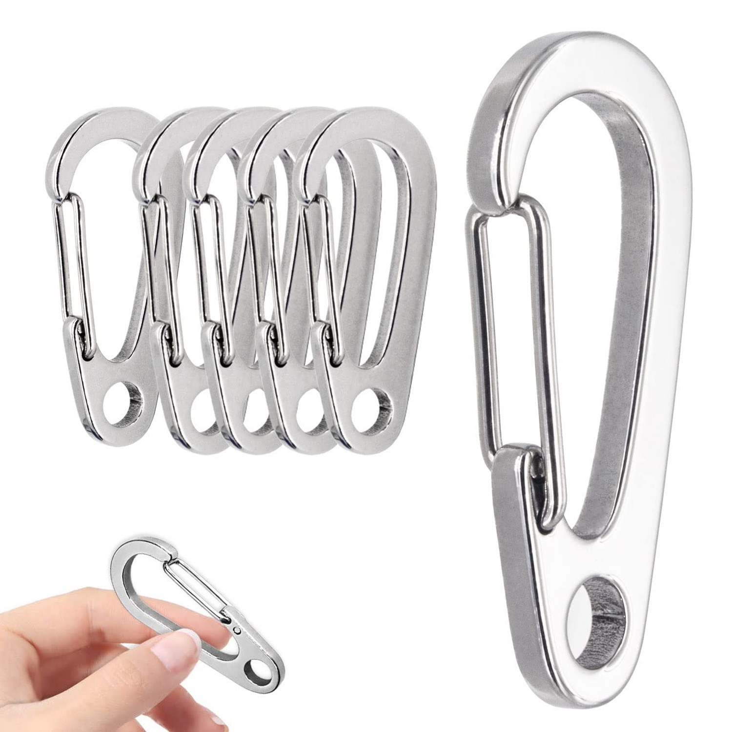 5 PCS 2.17 Inch Stainless Steel Carabiner Clip Spring-Snap Hook,EDC Heavy Dut...