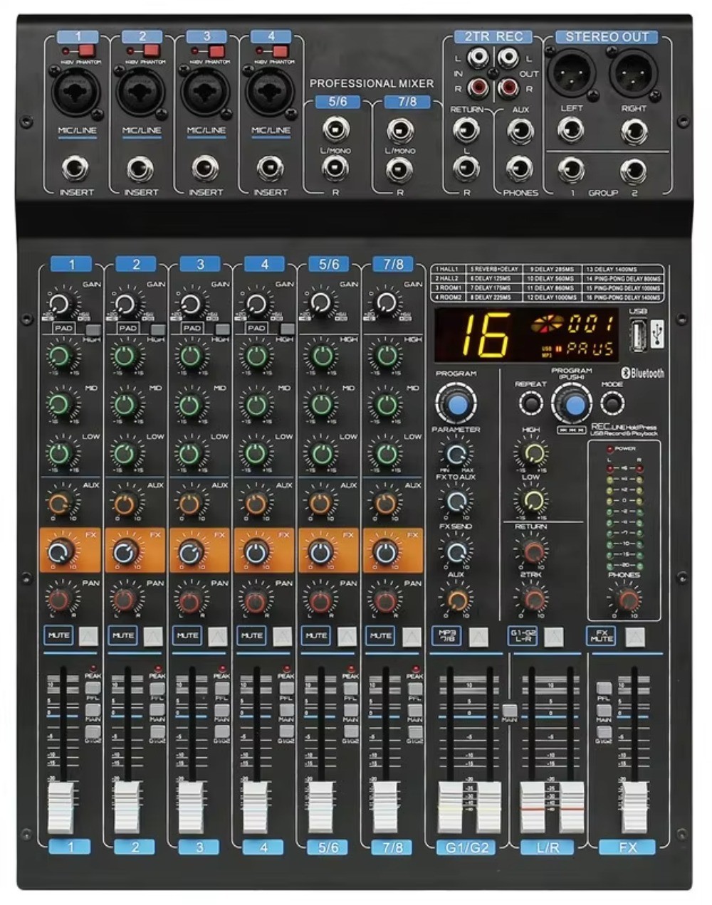 Professional 8-Channel Digital Audio Mixer with Precise Sound Mixing Performance