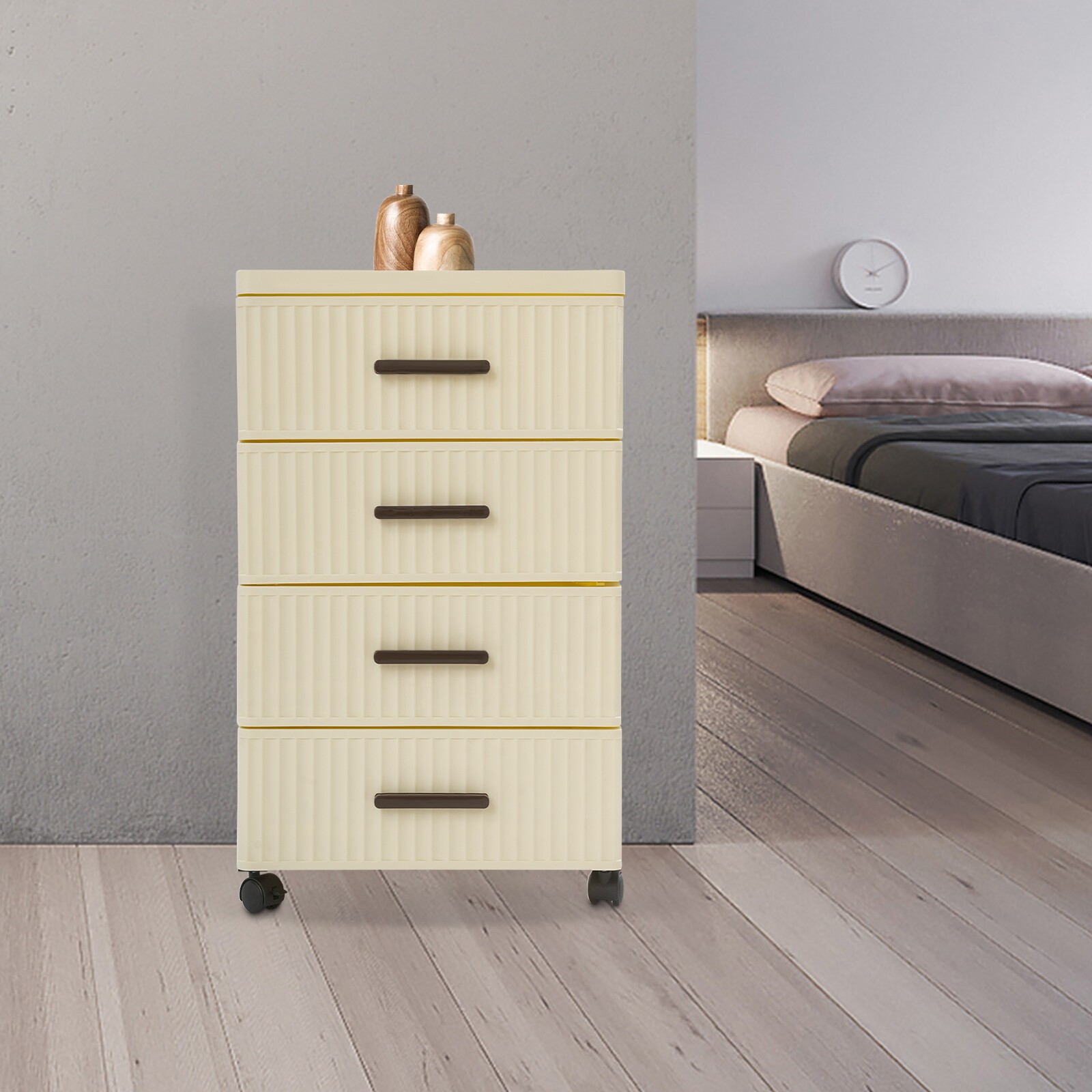 4 Tier Drawer Storage Cabinet With 4 Universal Wheels PP Rolling Organizer