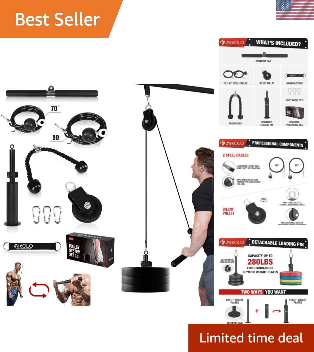 Portable & Durable Fitness Pulley System - 2 Exercise Modes for Home Training