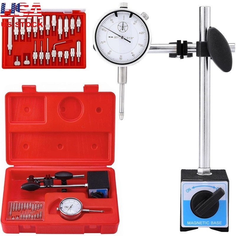 Dial Test Indicator Magnetic Base Holder Precision Gauge Set 0-1" 001" Tool New