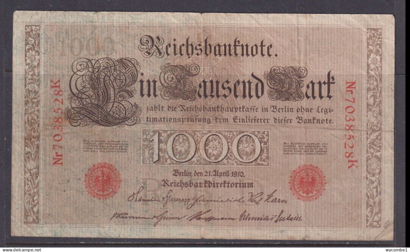GERMANY - 1910 1000 Mark Circulated Banknote