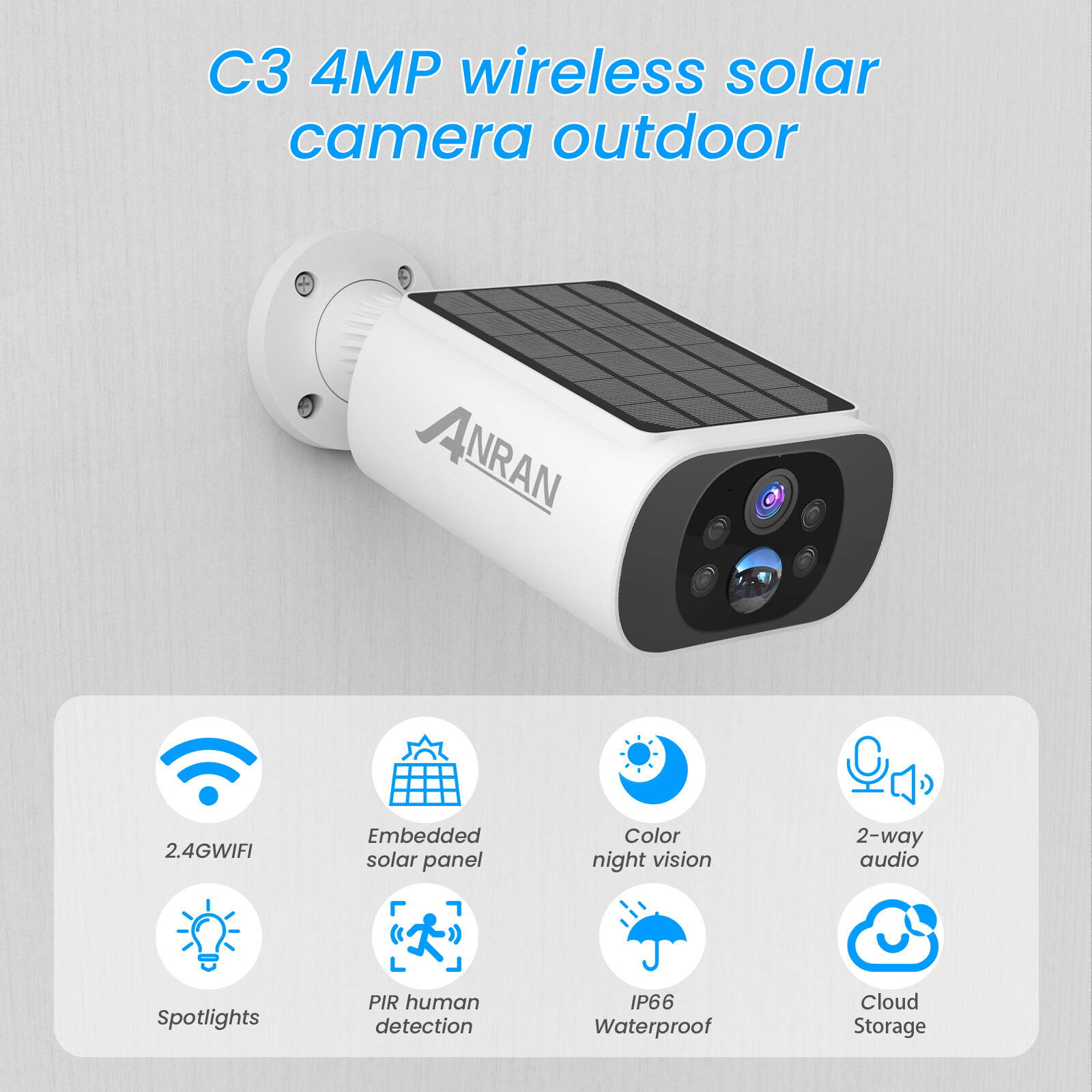 4MP Wireless Security Camera System Solar CCTV Spotlight W/ 64GB SD Card