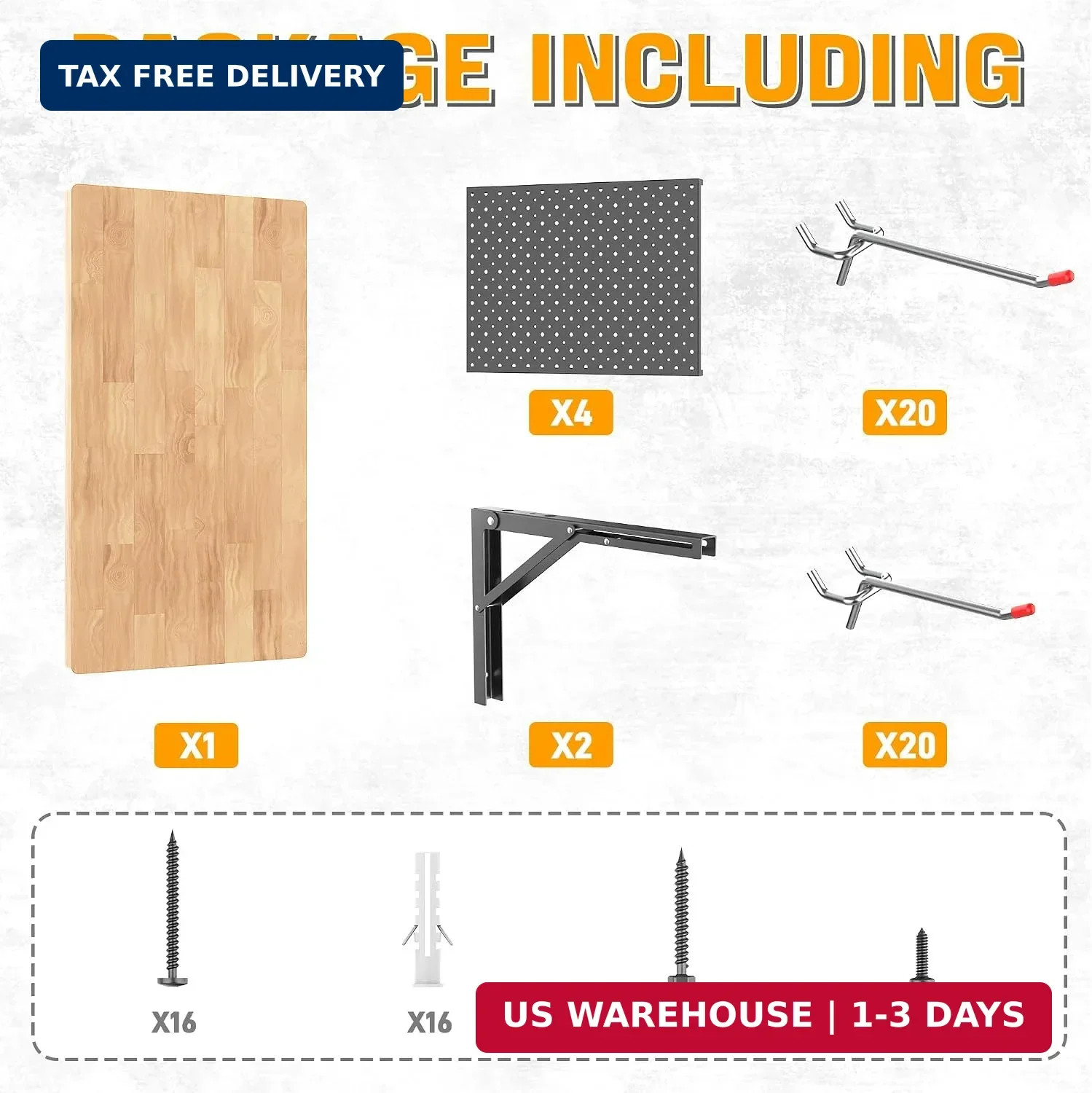 Folding Workbench with Pegboard, Wall Mount Work Table | Heavy Duty Ga