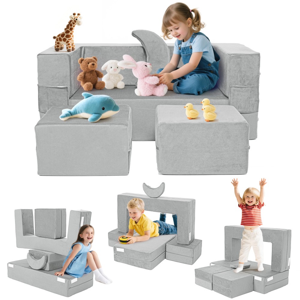 5-Piece Modular Kids Play Couch, Foldable Sofa & Floor Cushion