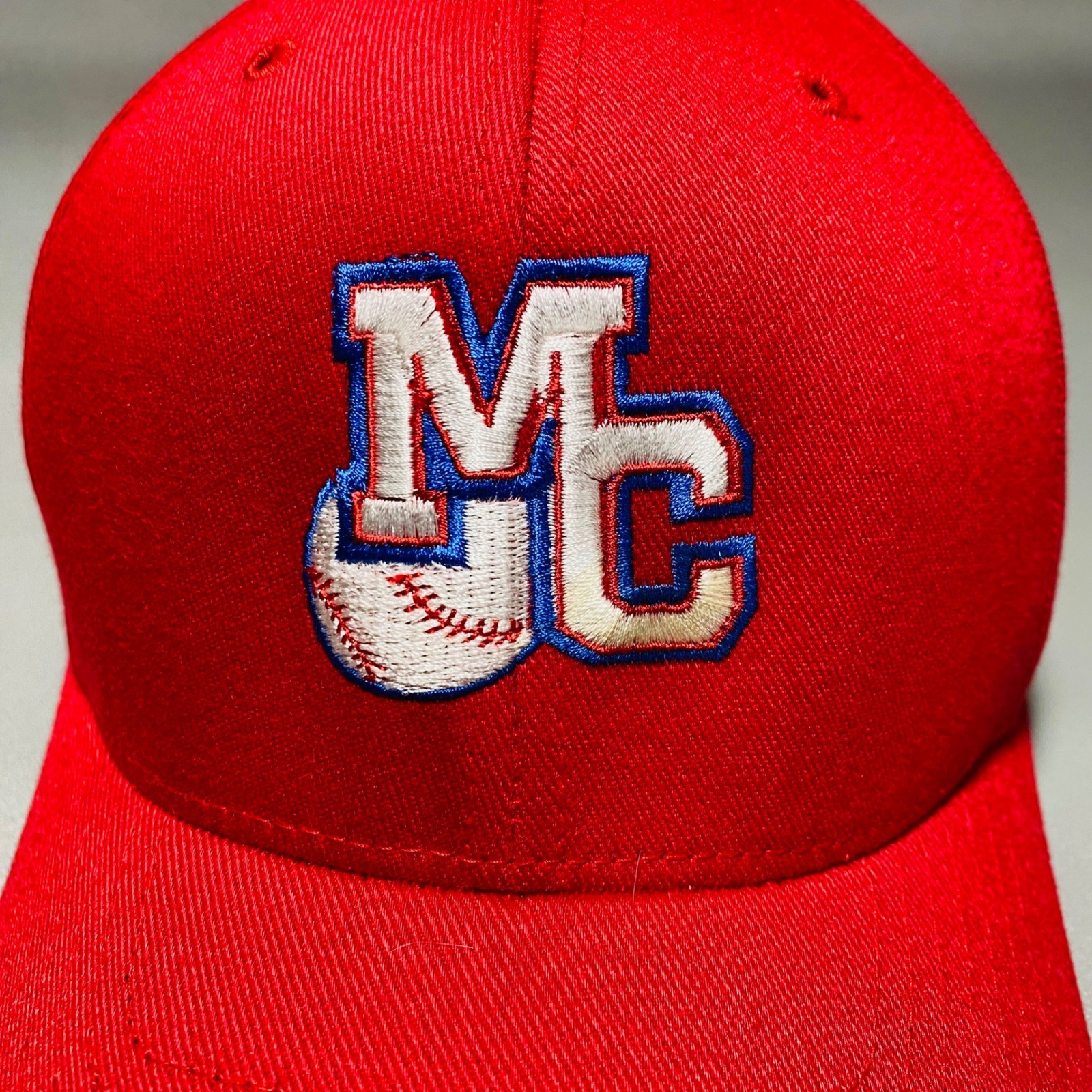 Flexfit MC Baseball Cap Red Fitted Size S M Baseball Stitch Logo Adjustable Hat