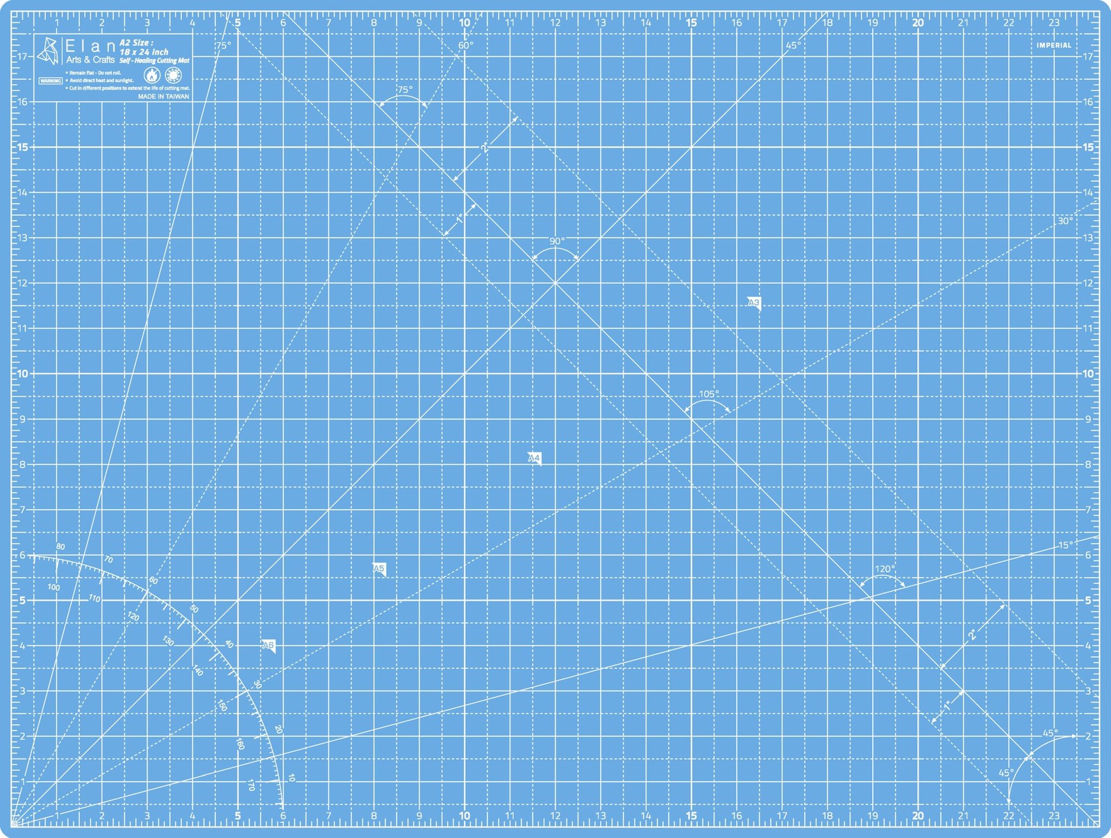 Elan A2 Blue Self-Healing Cutting Mat 18x24" Craft Hobby Board Imperial Grid