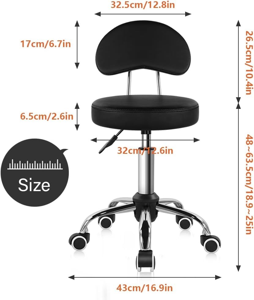 Rolling Stool W/ Mid Back Height Adjustable Chair PU Leather Swivel Chair