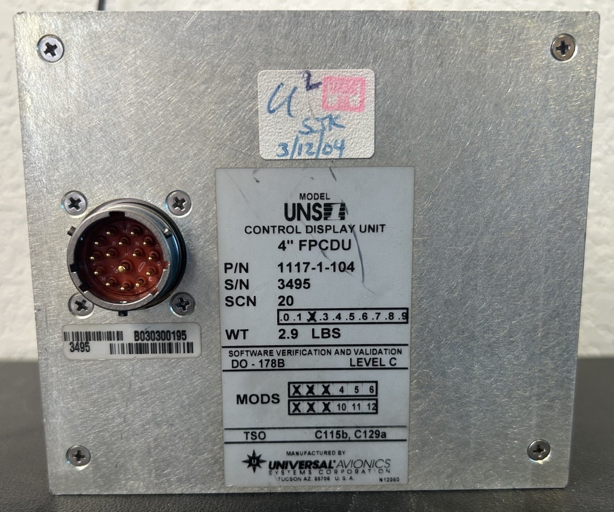 Universal Avionics Control Display Unit UNS-1 - PN 1117-1-104 (As Removed)