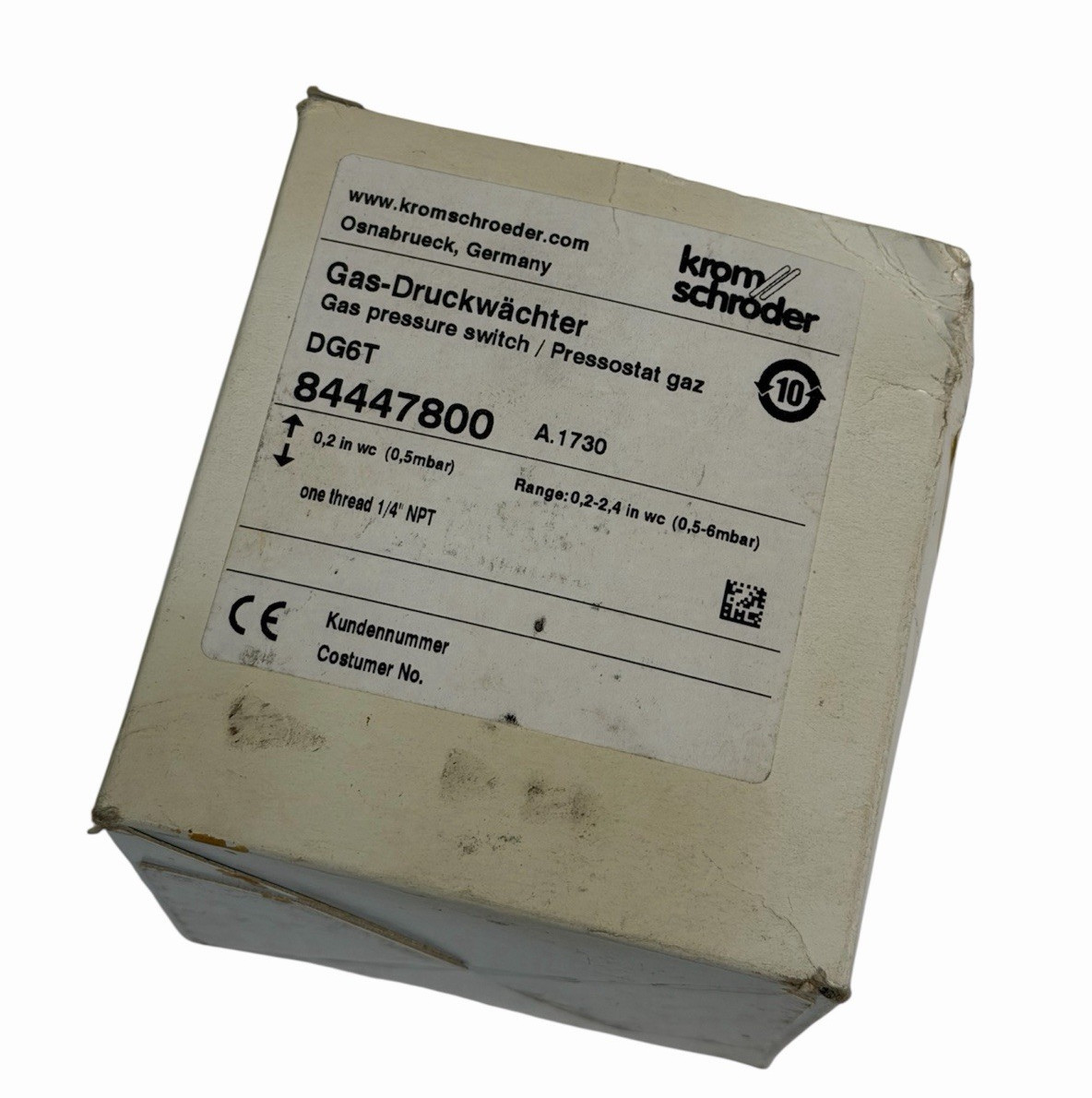 NIB KROMSCHRODER 84447800 GAS PRESSURE SWITCH 1/4'' NPT RANGE: 0.2IN TO 2.4IN WC