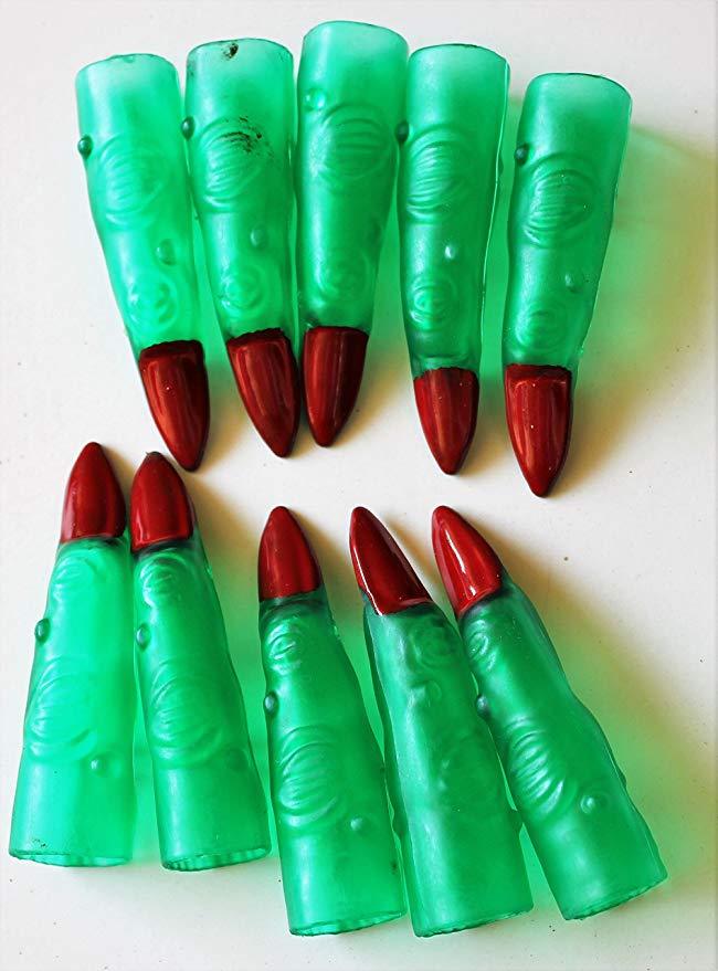 10 Green Witch/Martian Alien Finger Red Nail Claw Halloween Costume Accessory