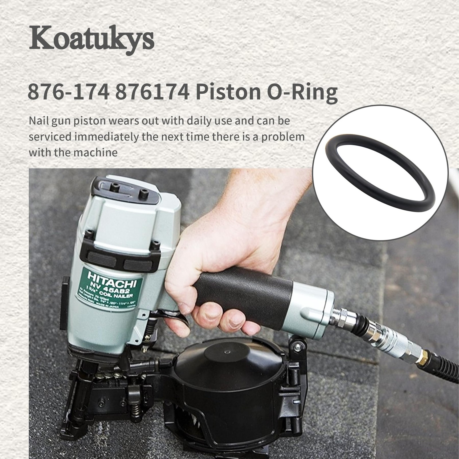 Koatukys 876-174 876174 Piston O-Ring Replacement for Hitachi NV45AA Black